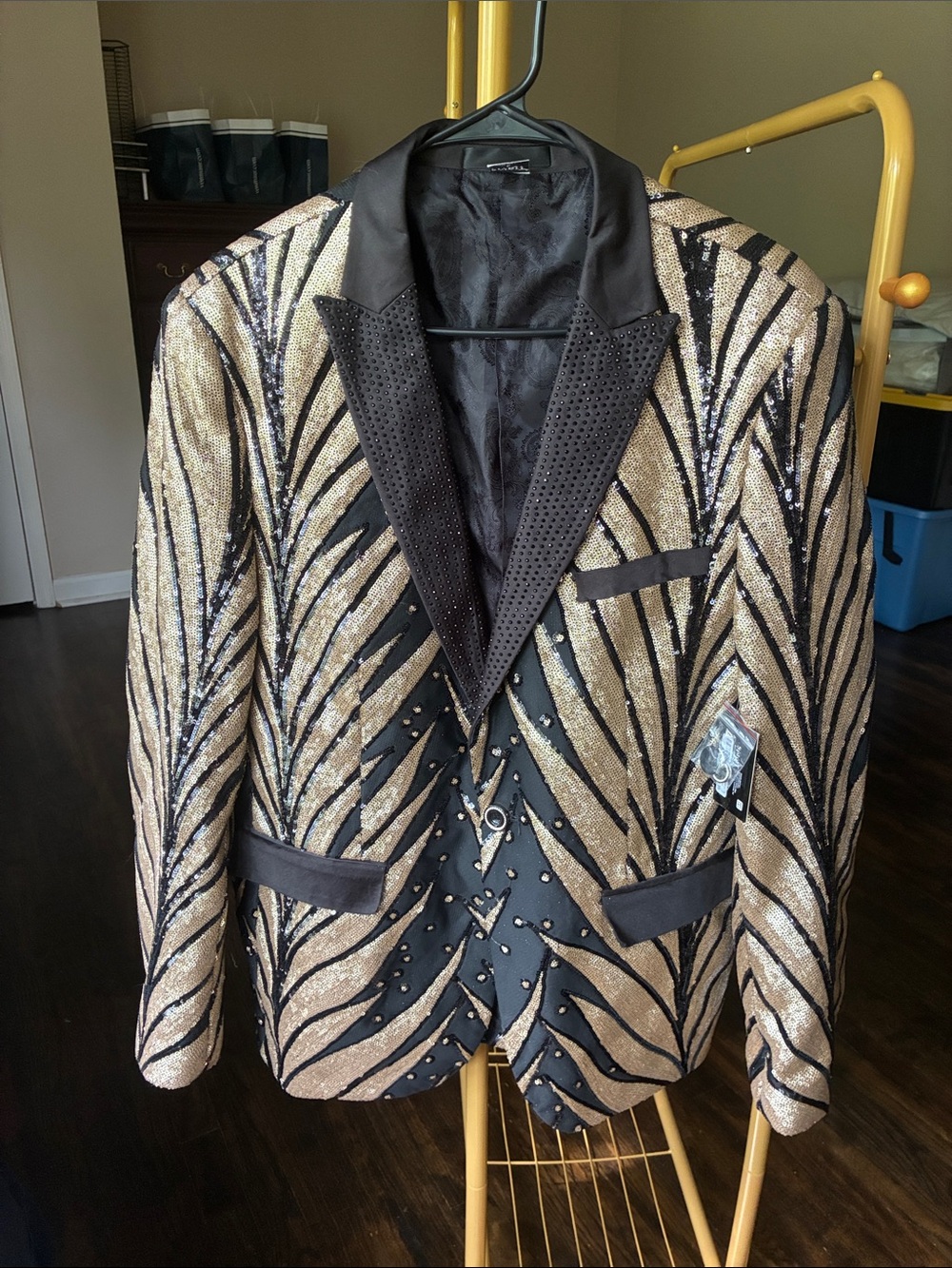 Spirit Black & Gold Sequin Zebra-Print Blazer